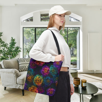 Neon Whisper Blooms Canvas Tote Bag
