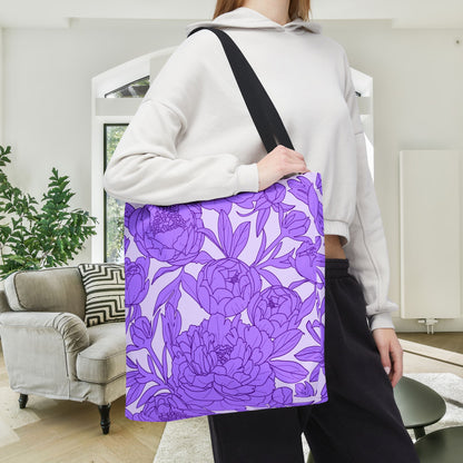 Lavender Peony Symphony Canvas Tote Bag
