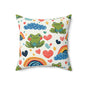 Ribbit Rainbows Throw Pillow