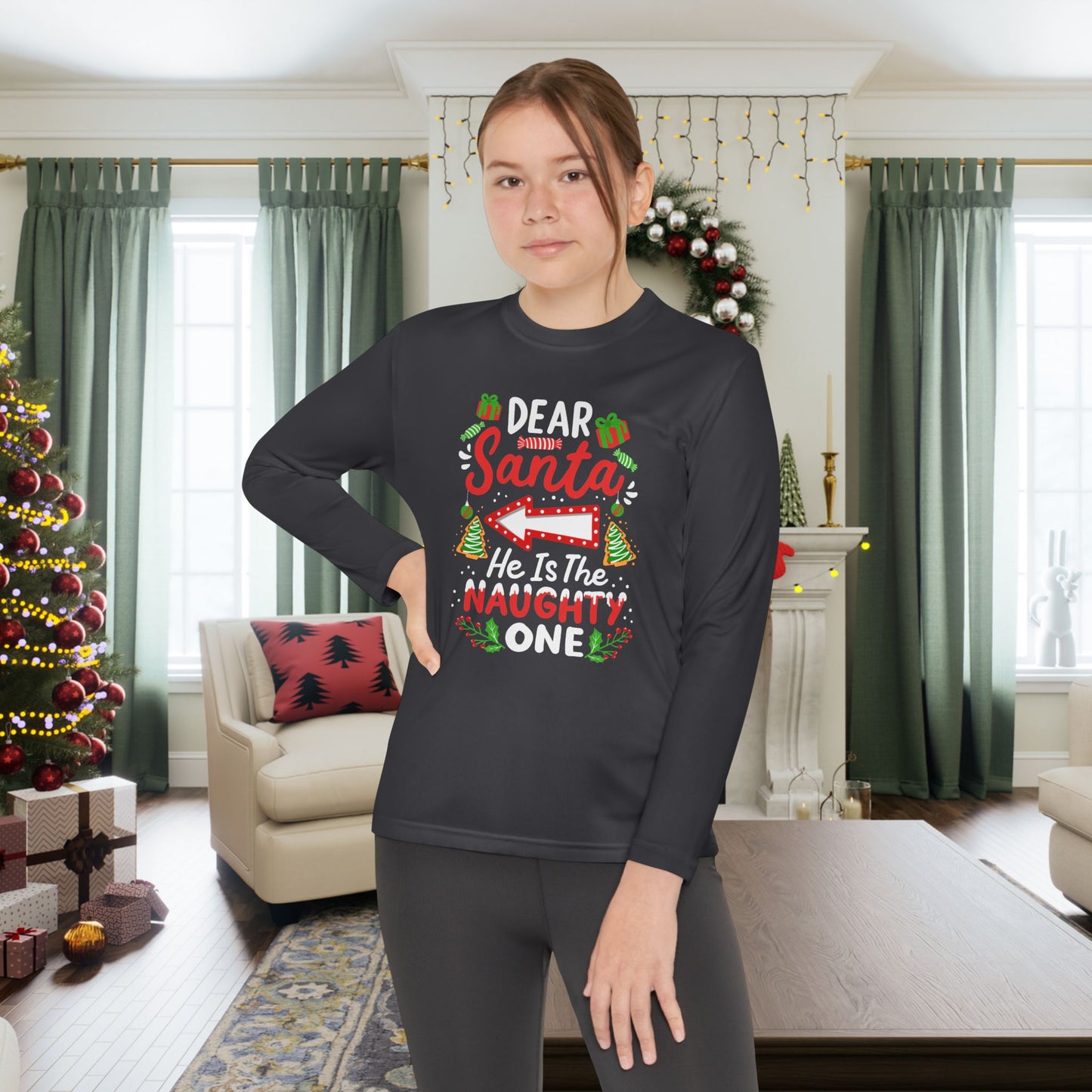 Dear Santa He's The Naughty One Youth Long Sleeve Tee