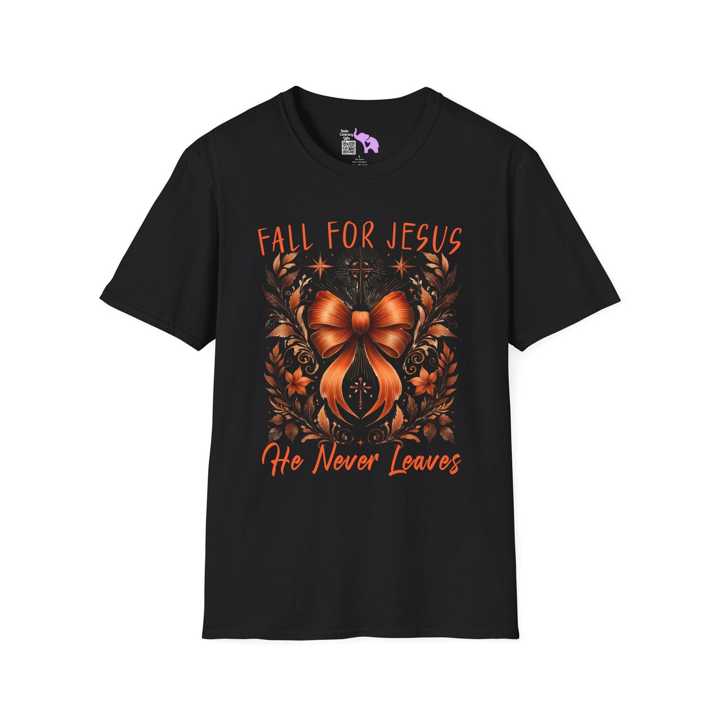 Fall For Jesus He Never Leaves (2) Adult T-shirt