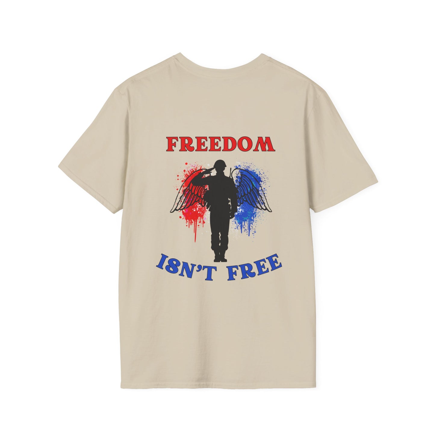 Freedom Isn't Free Saluting Soldier w/Wings Adult T-shirt
