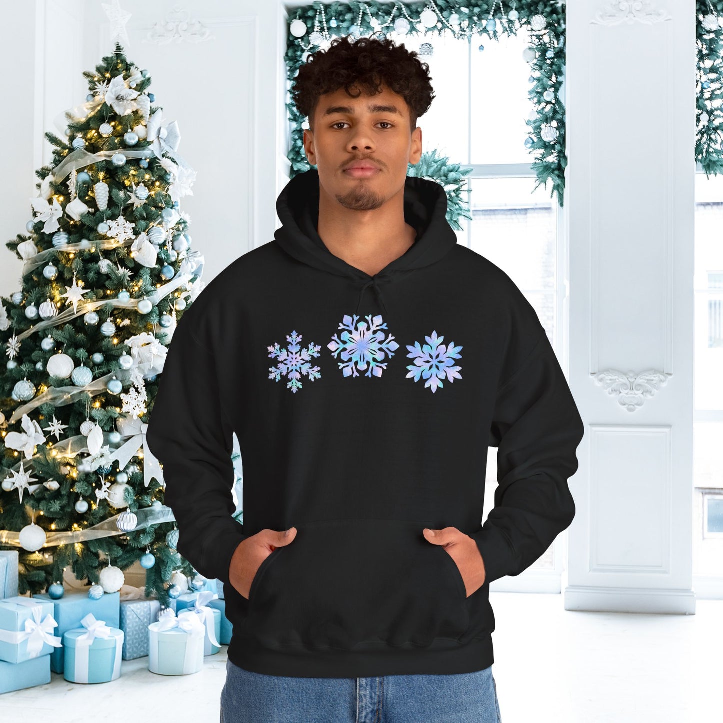 Blue Snowflakes Adult Heavy Blend™ Hooded Sweatshirt