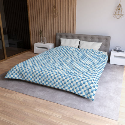 Cozy Blue Checkered Microfiber Duvet Cover