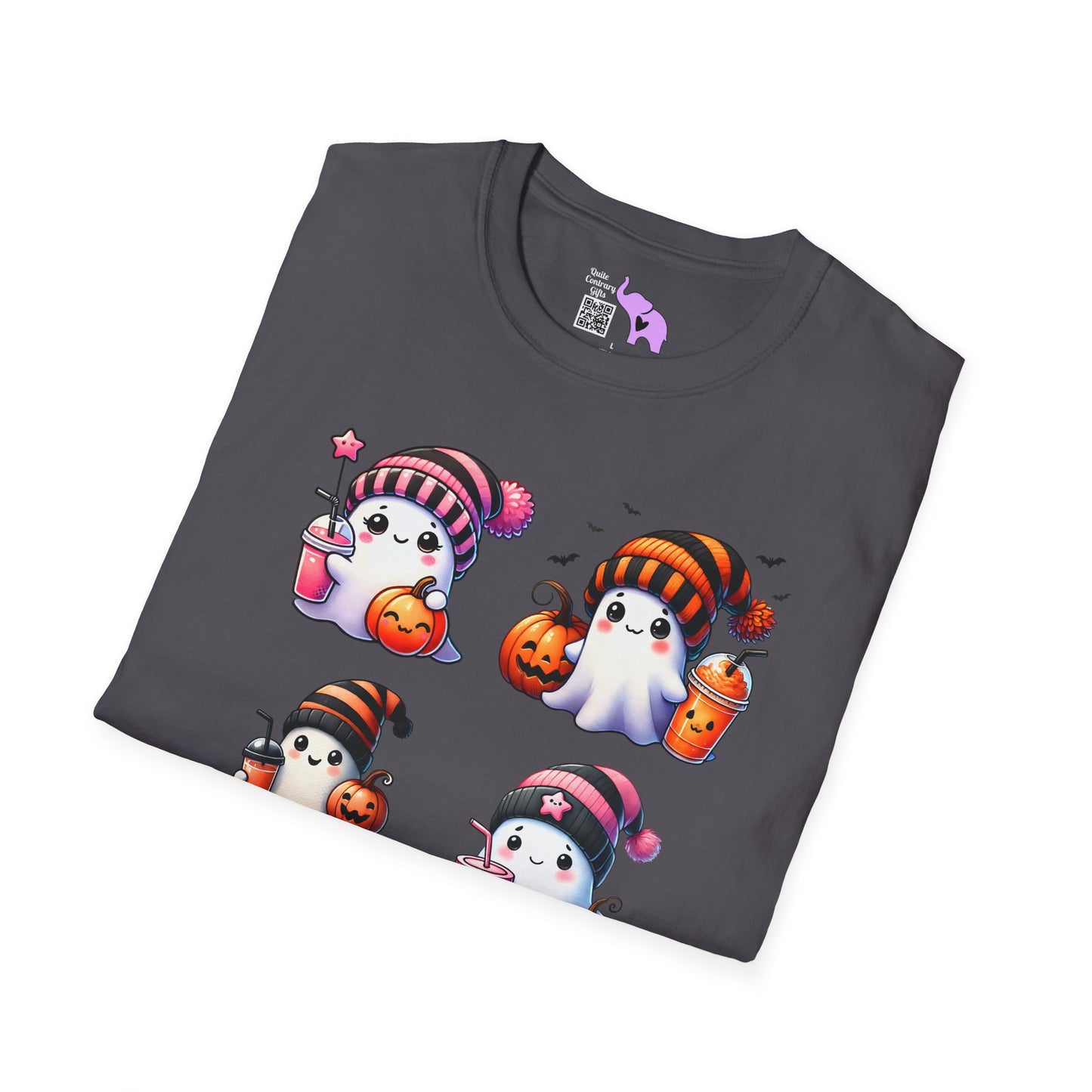 Cute Ghosts w/Pumpkins Adult T-shirt