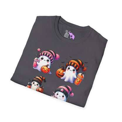 Cute Ghosts w/Pumpkins Adult T-shirt