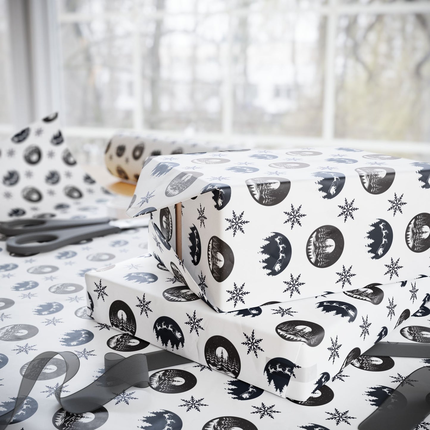 Round Christmas Nights Silhouette Wrapping Paper