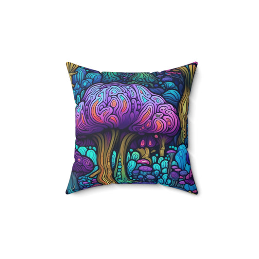 Trippy Purple Mushrooms Throw Pillow
