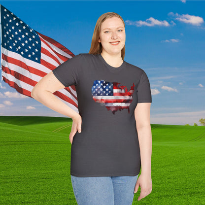 American-Shaped Flag Watercolor Adult T-Shirt