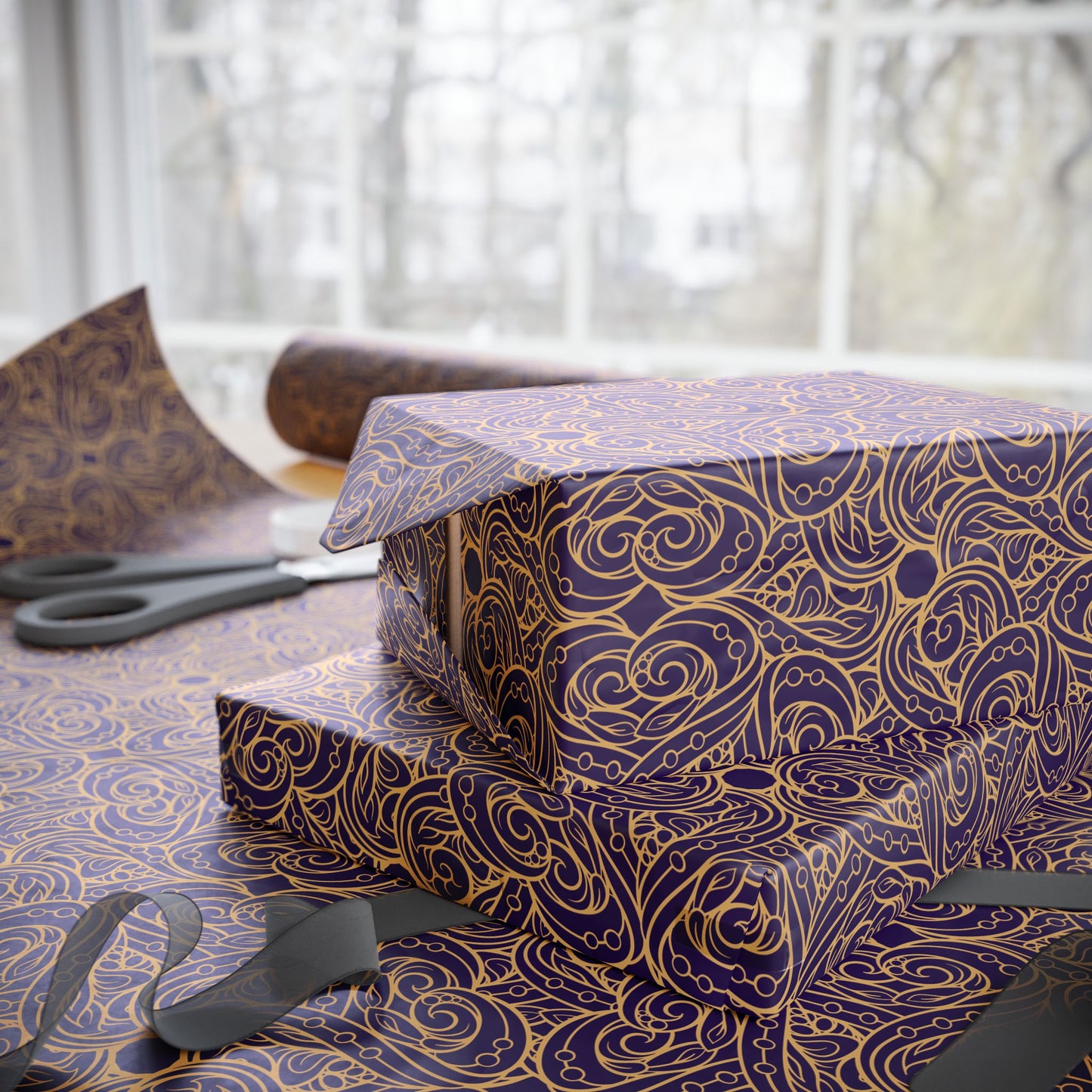 Golden Amethyst Radiance Mandala Wrapping Paper