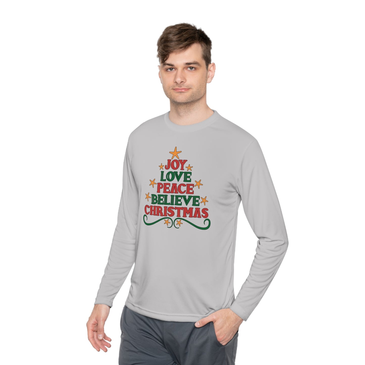 Joy Love Peace Believe Christmas Adult Long Sleeve Tee