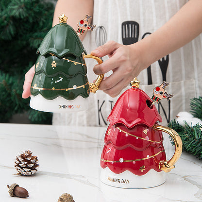 Merry Tree Ceramic Mug with Lid