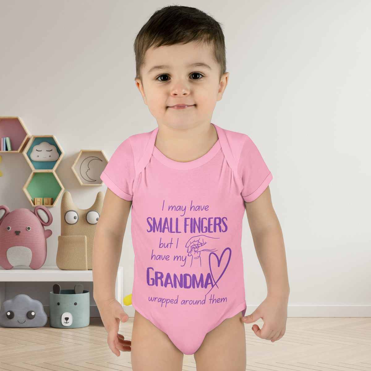 I May Have Small Fingers But I Have My GRANDMA Wrapped around them Infant Baby Rib Bodysuit