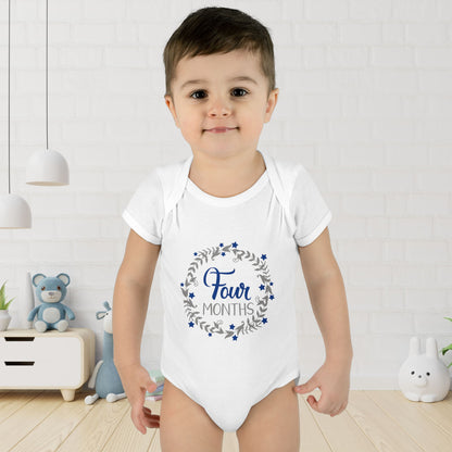 ""Blue Milestone Wreath Onesie-Four Months