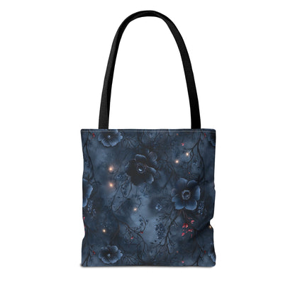 Black Roses & Vines Forget-Me-Nots Canvas Tote Bag