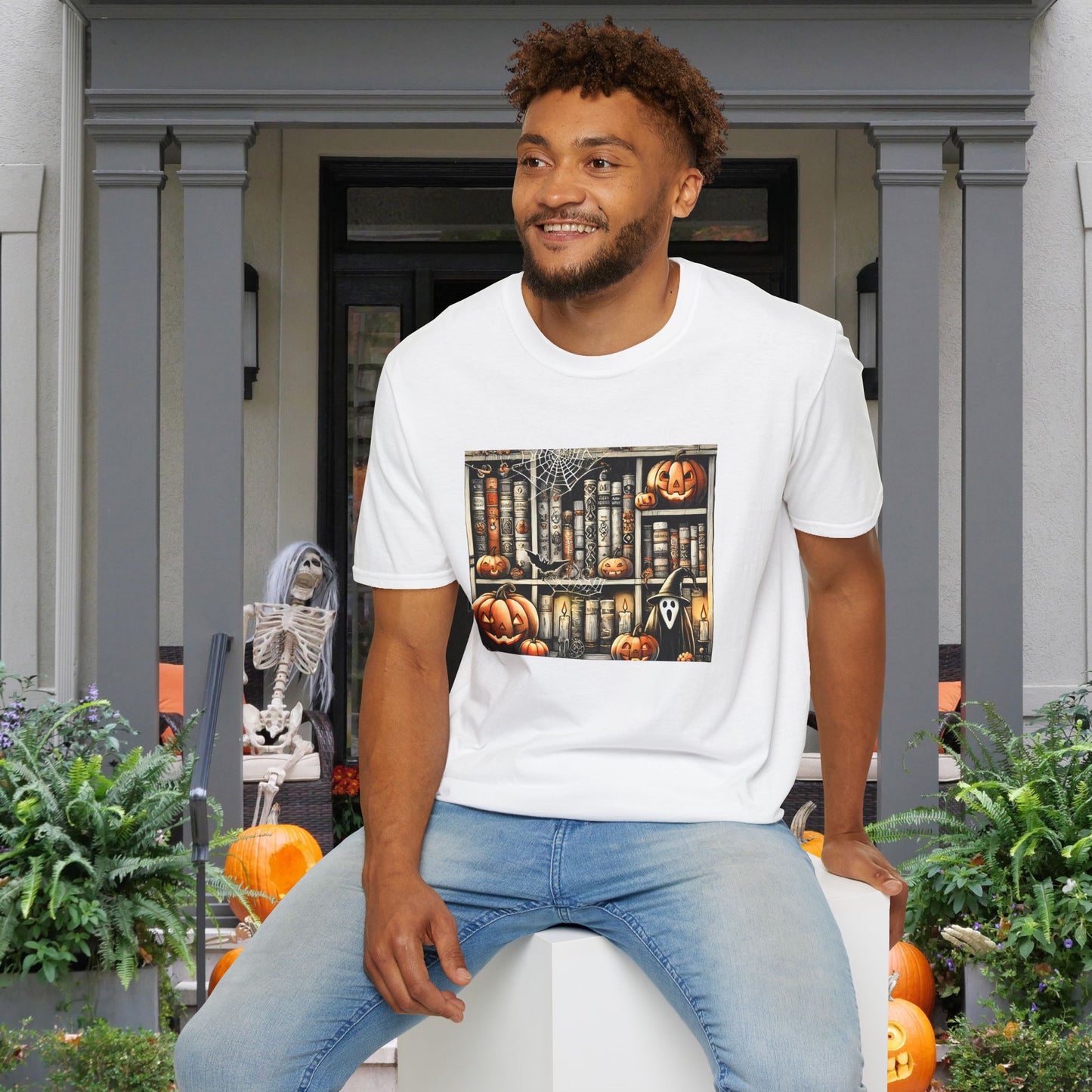 Spooky Book Shelf Adult T-shirt