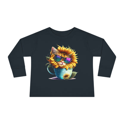 Cool Sunflower Kitten 1 Toddler Long Sleeve Tee