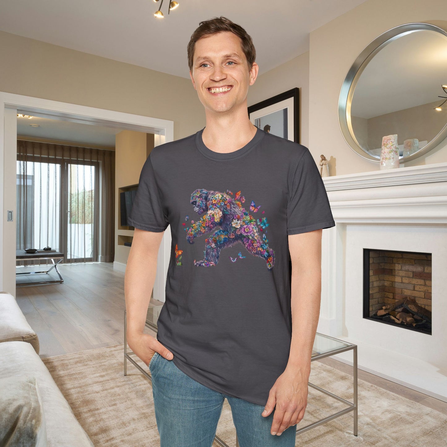 Flowers & Butterflies Bigfoot Adult T-shirt