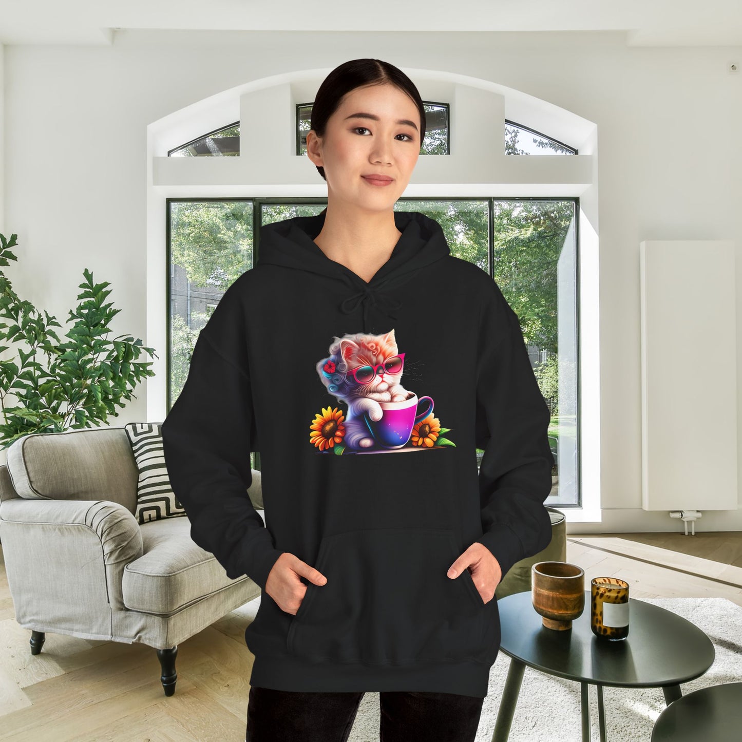 Cool Sunflower Kitten Heavy Blend™ Hooded Sweatshirt