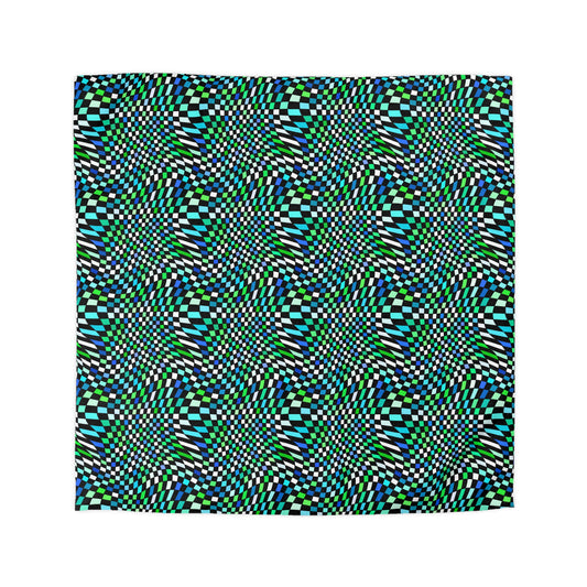 Warped Green Checkered Microfiber Duvet Cover