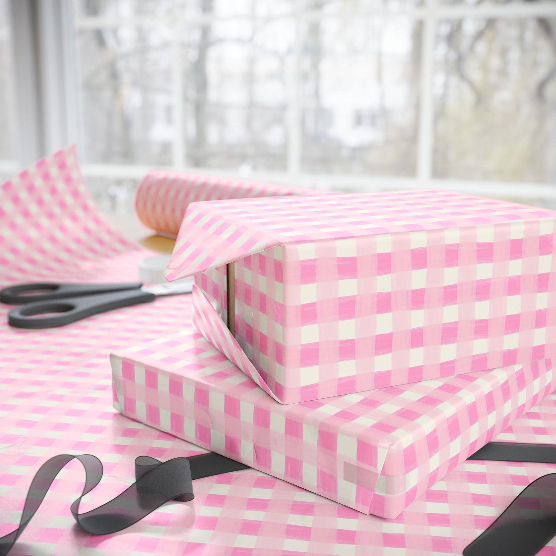 Dreamy Rose Gingham Wrapping Paper
