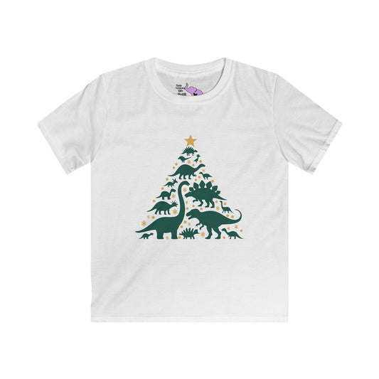 Dinosuar Christmas Tree Youth Softstyle Tee