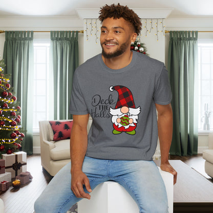Deck the Halls Plaid Gnome Adult T-shirt