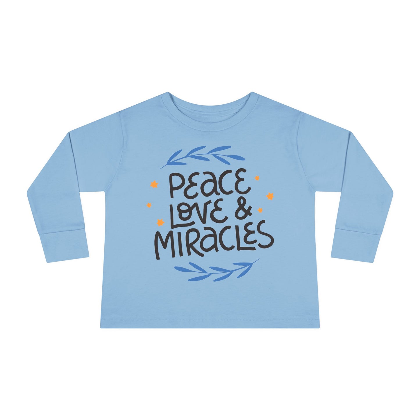 Hanukkah Peace Love & Miracles 2 Toddler Long Sleeve Tee