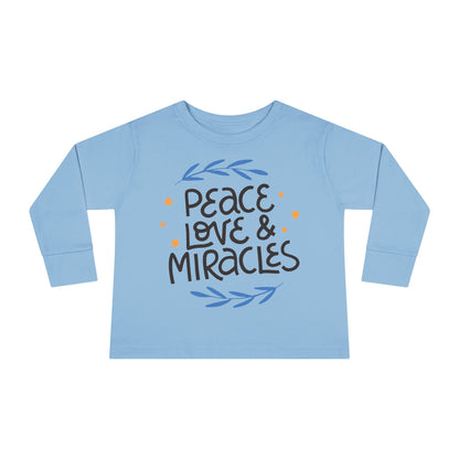 Hanukkah Peace Love & Miracles 2 Toddler Long Sleeve Tee