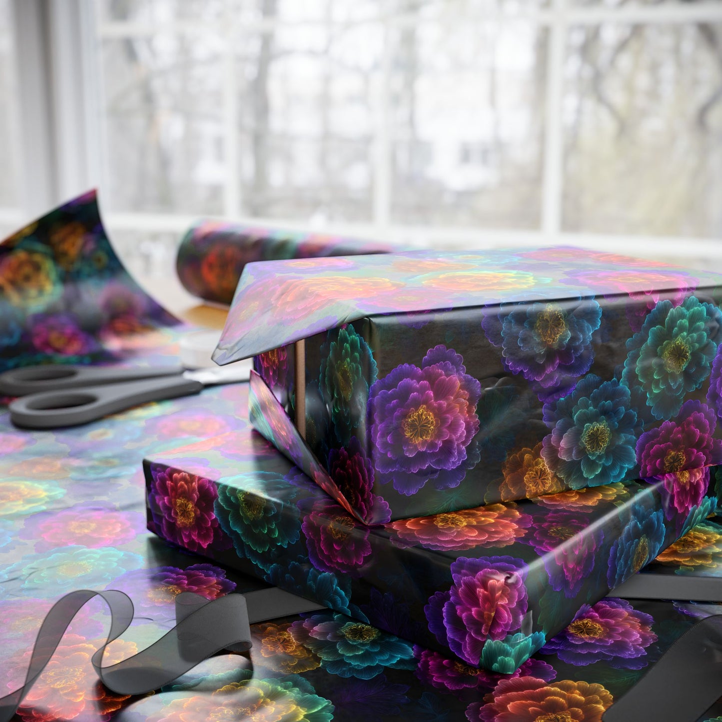 Neon Whisper Blooms Wrapping Paper