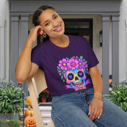 Neon Sugar Skull w/Floral Crown Adult T-shirt