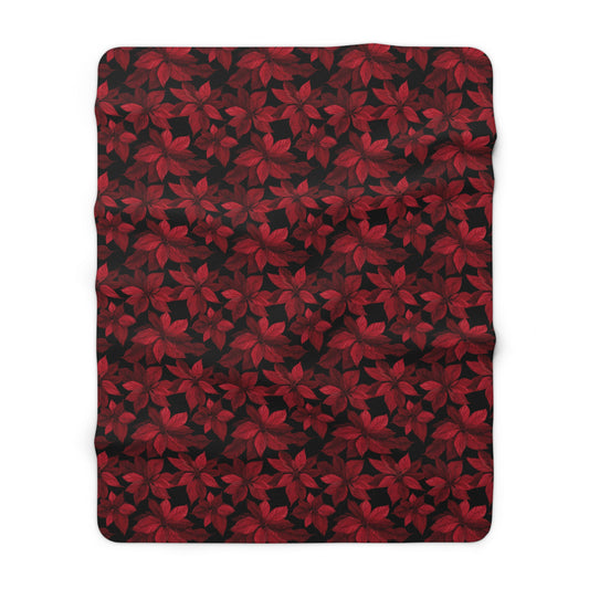 Midnight Poinsettia Garden Fleece Blanket