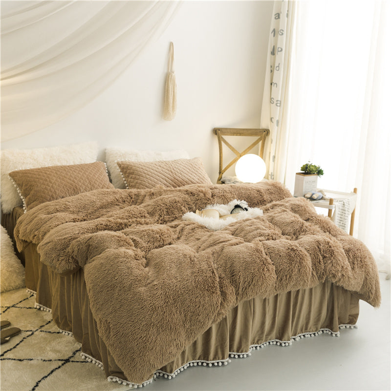 Korean Mink Velvet Cozy 4Pc Bedding Duvet Set w/Skirt