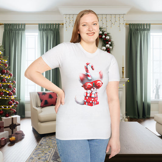 Candy Cane Kitten Adult T-shirt