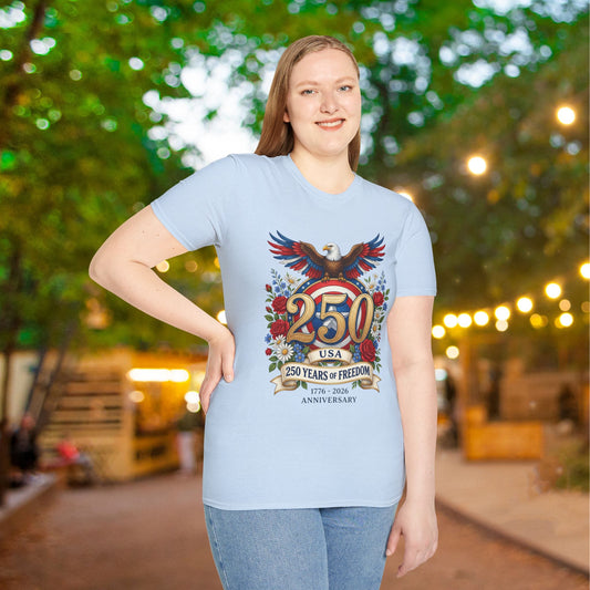 Bald Eagle & Flowers 250 Years of Freedom 1776-2026 Anniversary Adult T-shirt