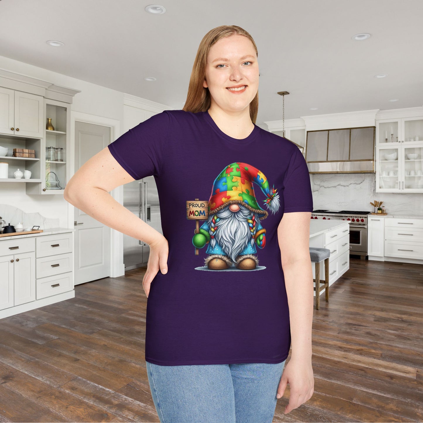 Proud Mom (Autism Awarness Gnome) Adult T-shirt