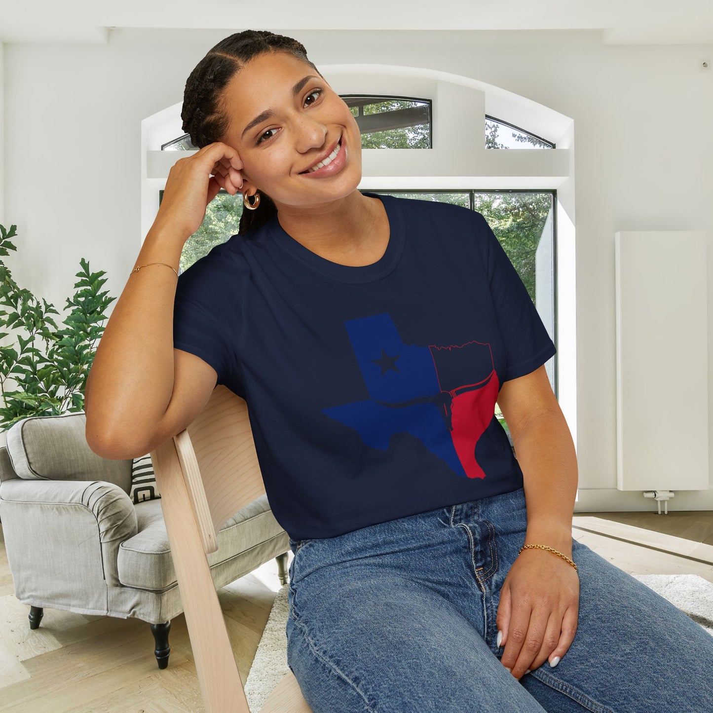 Texas Flag w/Longhorn Adult T-shirt