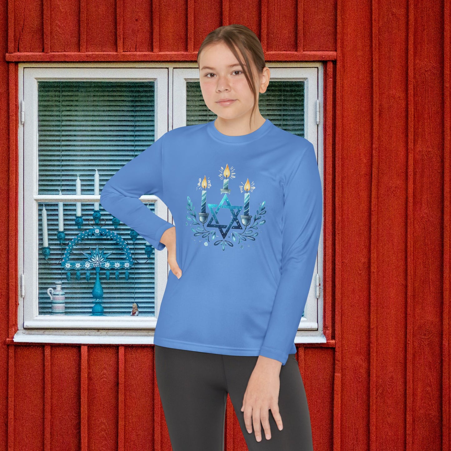 Star & Flame Hanukkah Youth Long Sleeve Tee