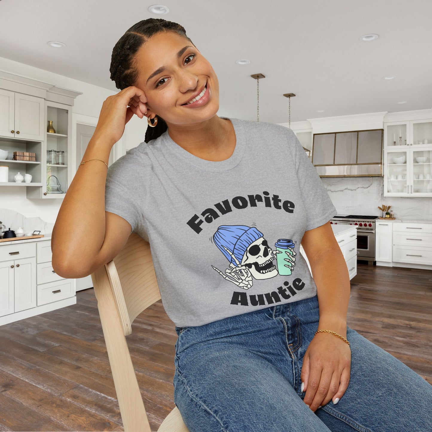 Favorite Auntie Skull Green/Blue Adult T-shirt