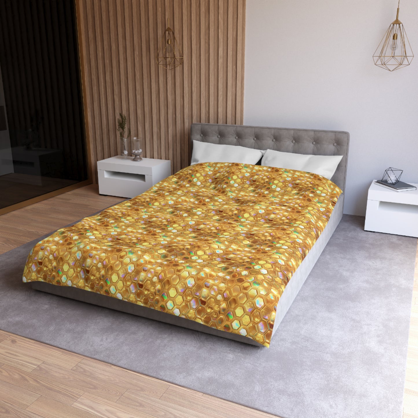 Golden Prism Grid Microfiber Duvet Cover