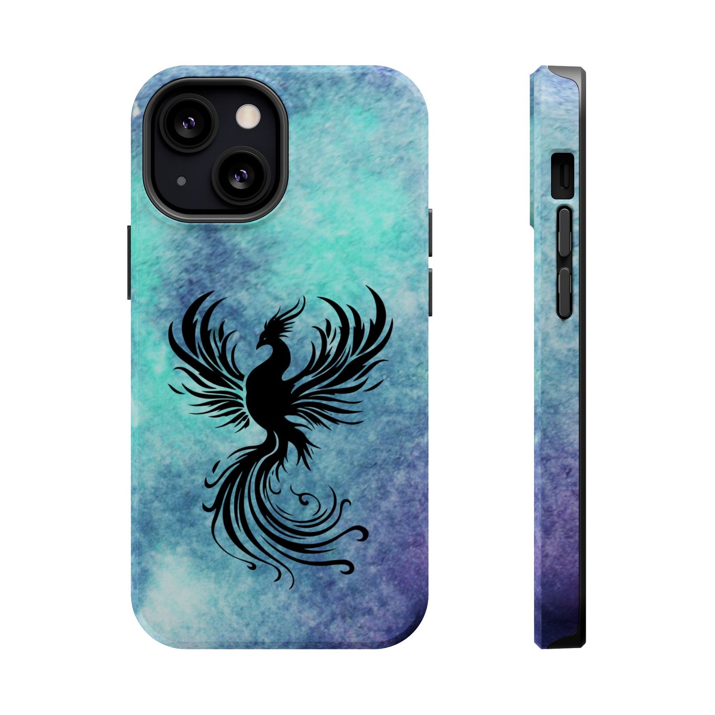 Phoenix Silhouette Over Teal Nebula MagSafe® Compatible Tough Case for iPhone