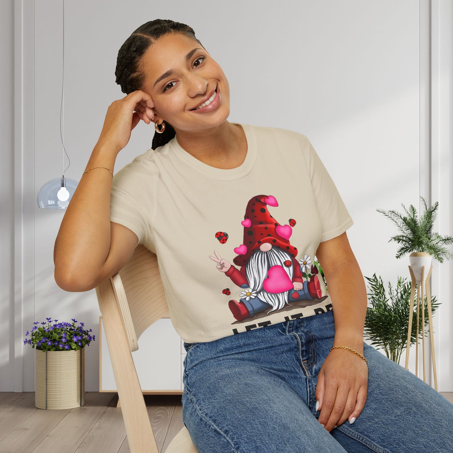 Let It Be Valentine Gnome Peace Sign Adult T-shirt