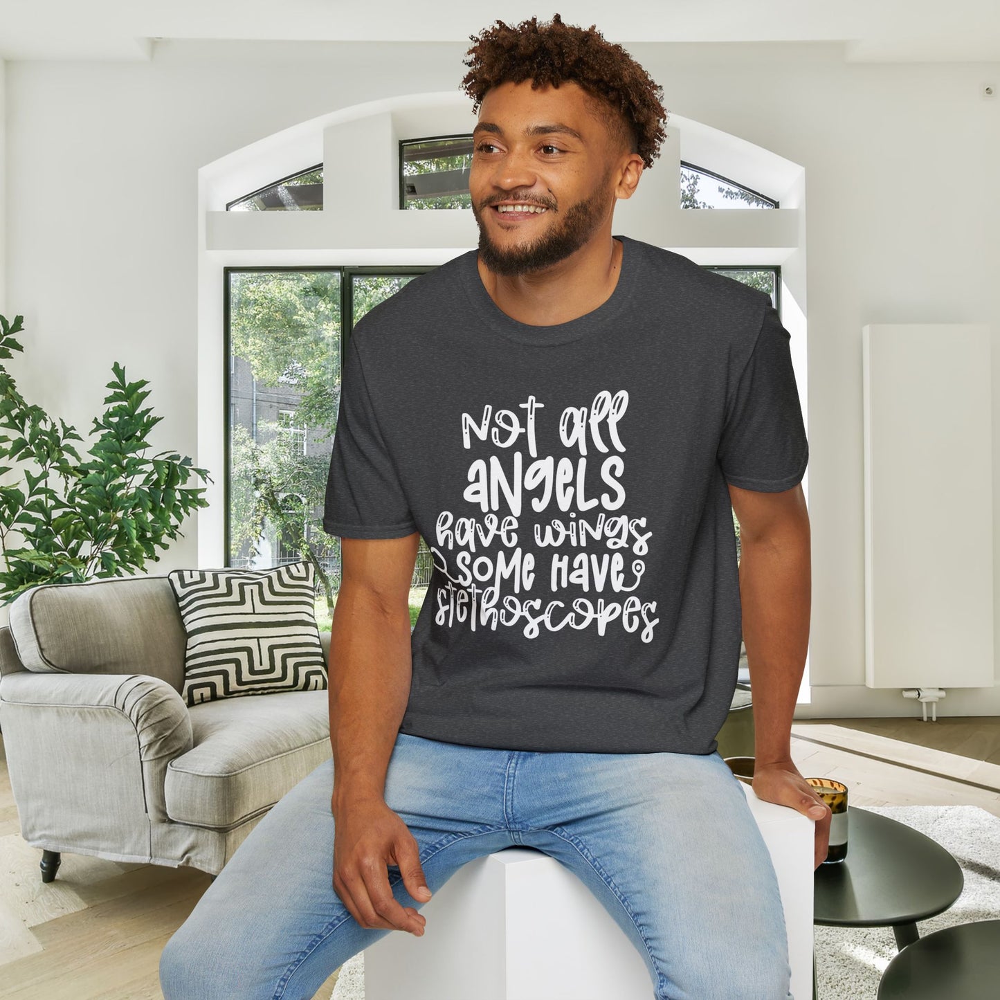 Not All Angels Wear Capes Some Wear Stethoscopes Adult T-shirt