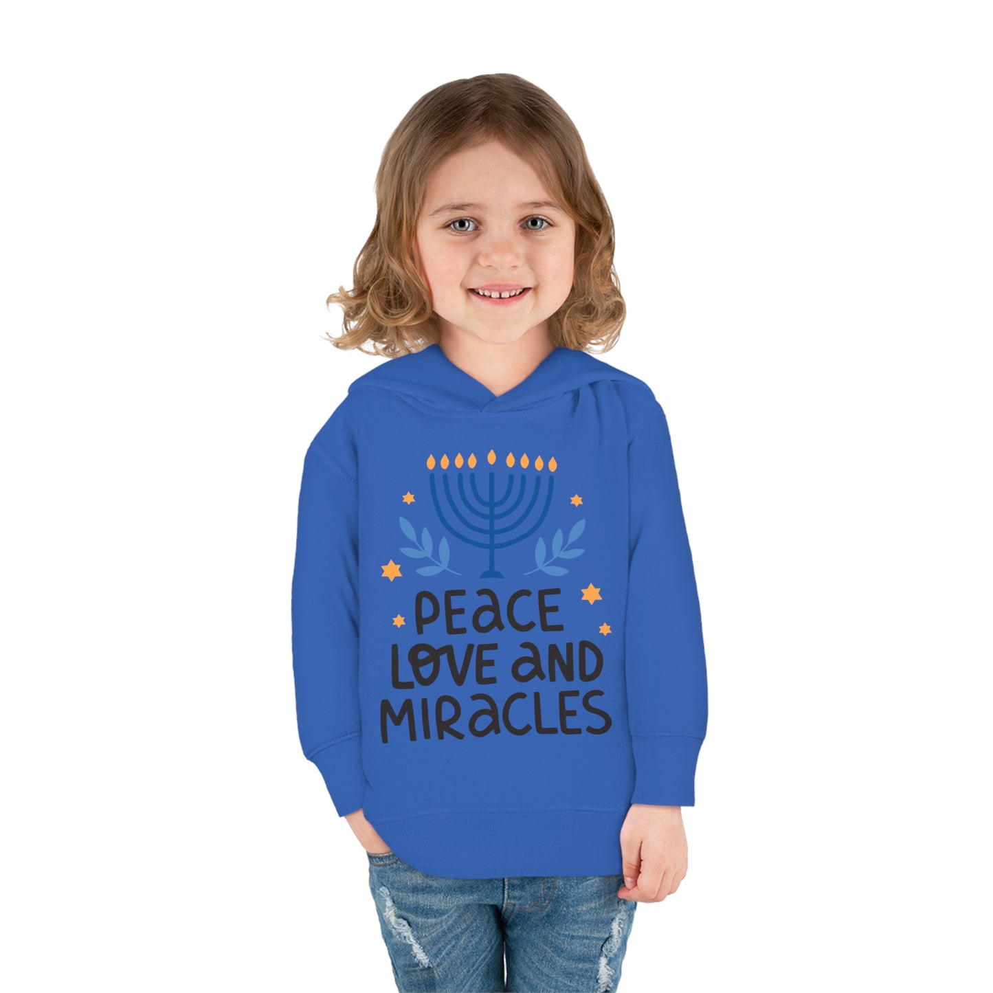 Hanukkah Peace Love & Miracles 1 Toddler Pullover Fleece Hoodie