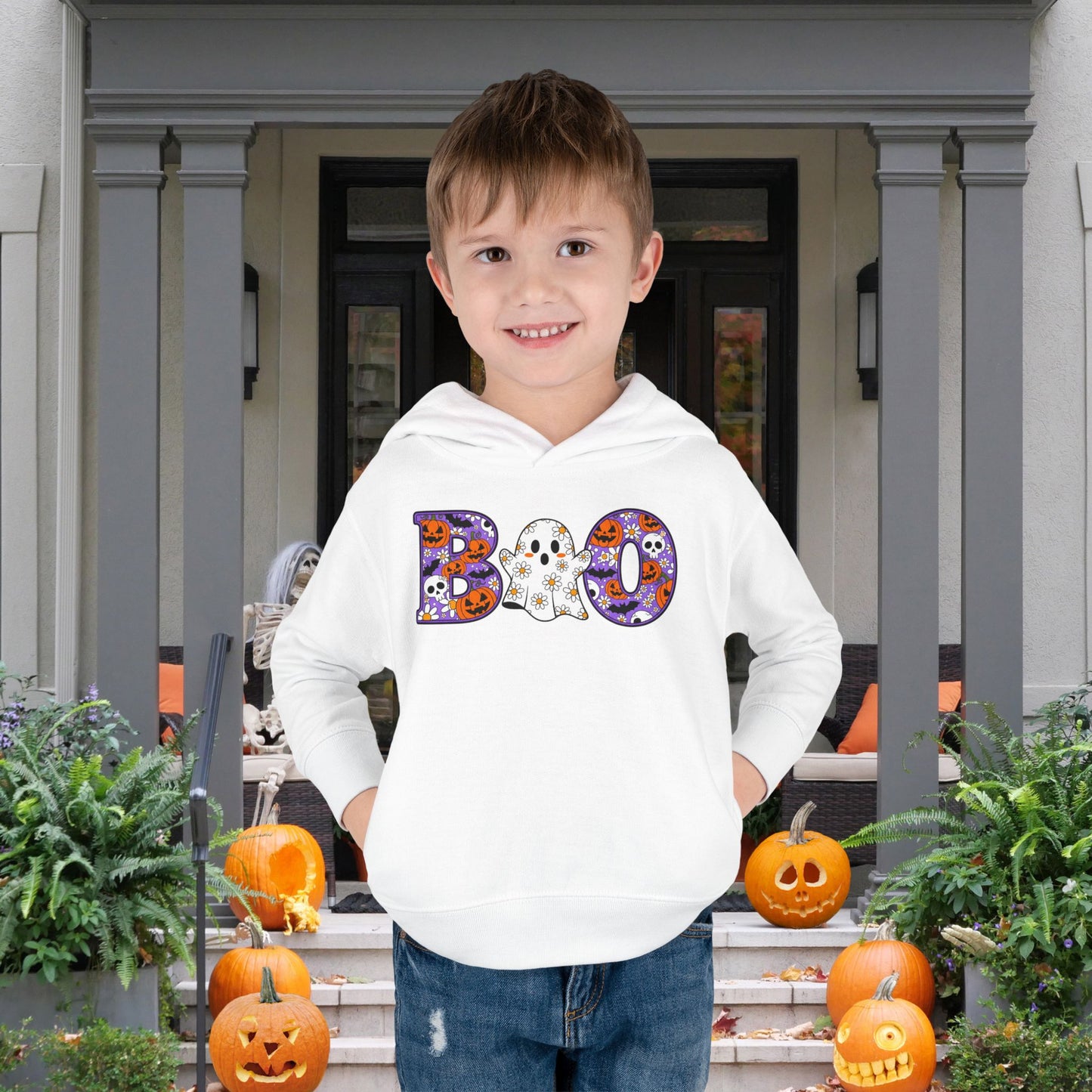 Cute Floral Boo w/Ghost Toddler Hoodie