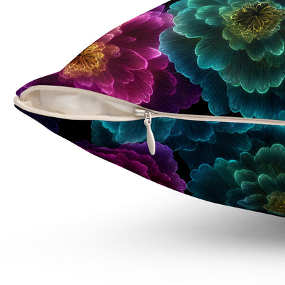 Neon Whisper Blooms Throw Pillow