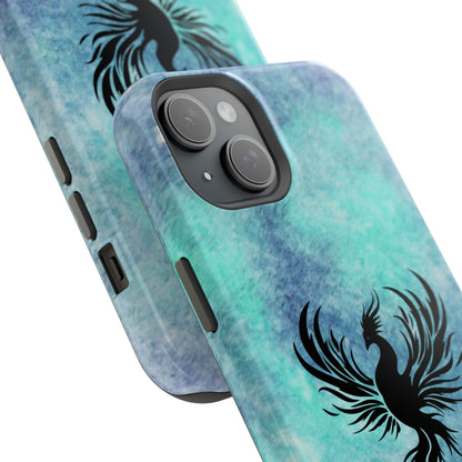 Phoenix Silhouette Over Teal Nebula MagSafe® Compatible Tough Case for iPhone