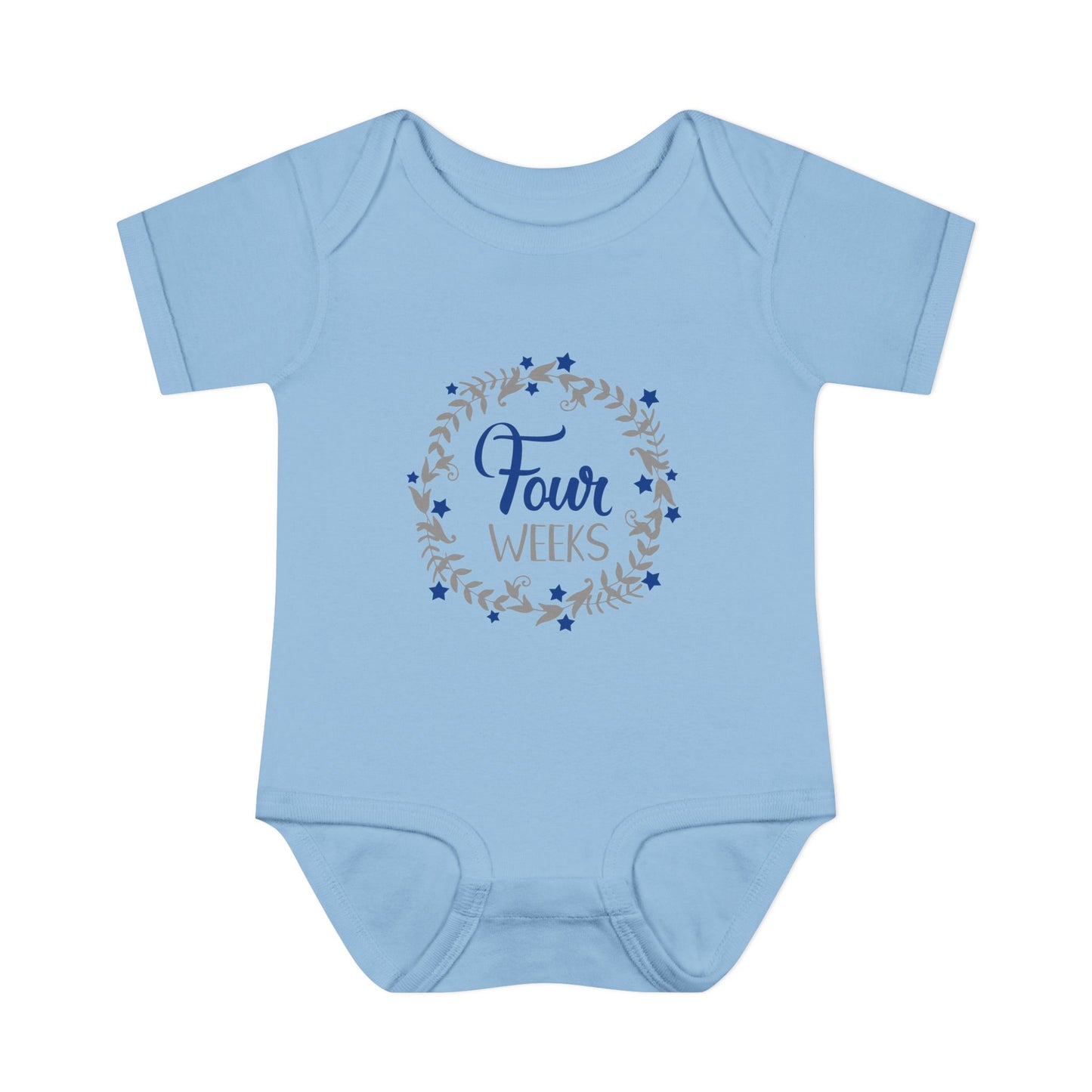 Blue Milestone Wreath Onesie-Four Weeks