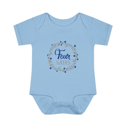 Blue Milestone Wreath Onesie-Four Weeks