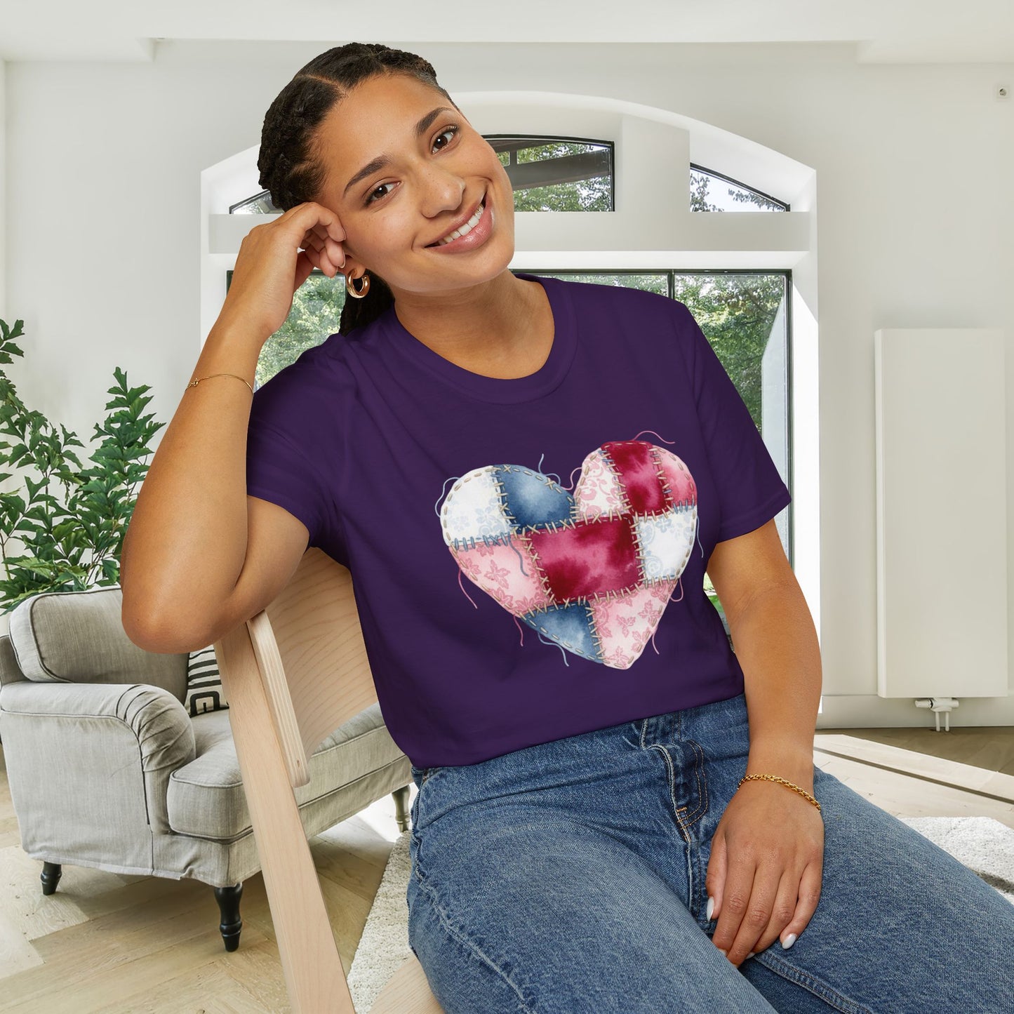 Patchwork Quilt Heart Adult T-shirt